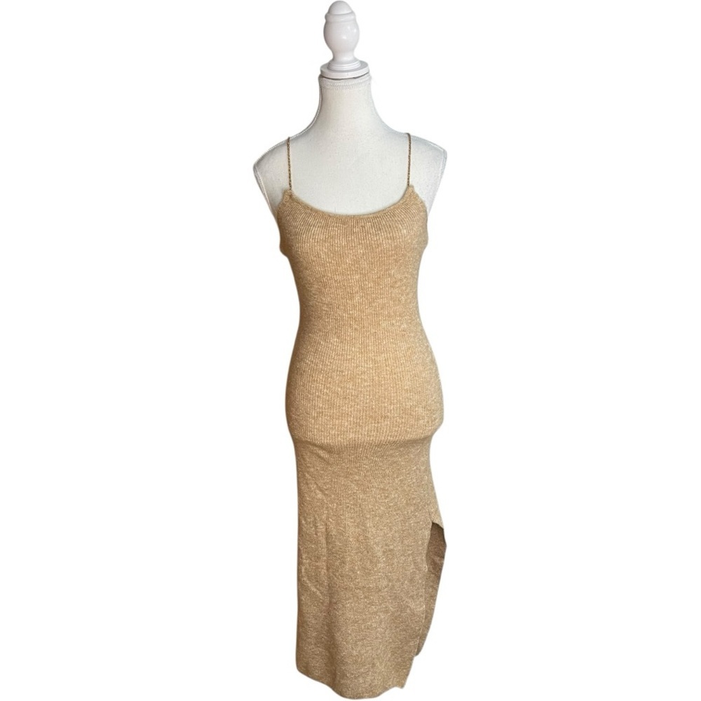 Zara Chain Strap Sweater Midi Dress Tan